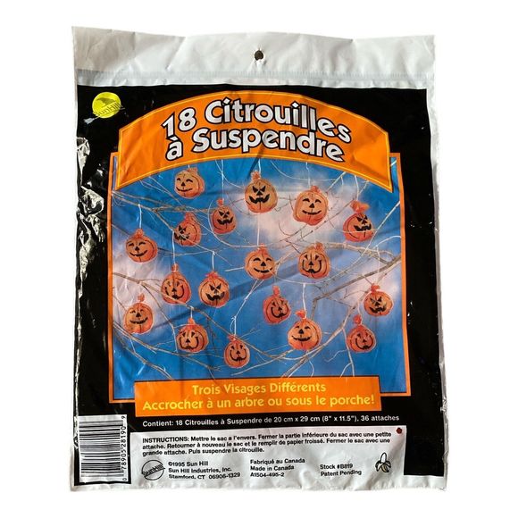 Vintage 1995 Sun Hill Set Of 18 Hanging Pumpkins Halloween Lawn Decor Bags *New - Picture 2 of 2